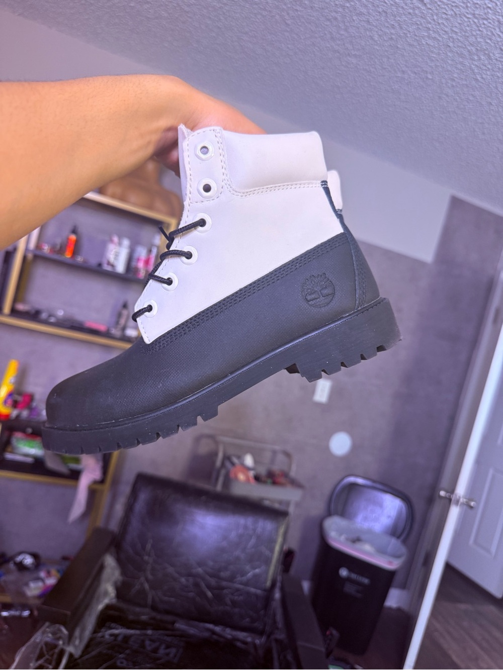 Timberland Two-Tone White and Black Lace-Up Rugged Boot